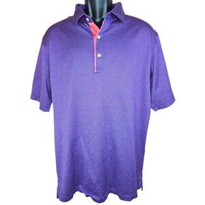Peter Millar Mens Polo Shirt Large Purple & Red Micro Check 100% Cotton